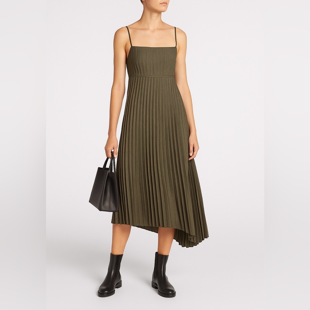 All Saints Green Asymmetrical Pleated Sundress
